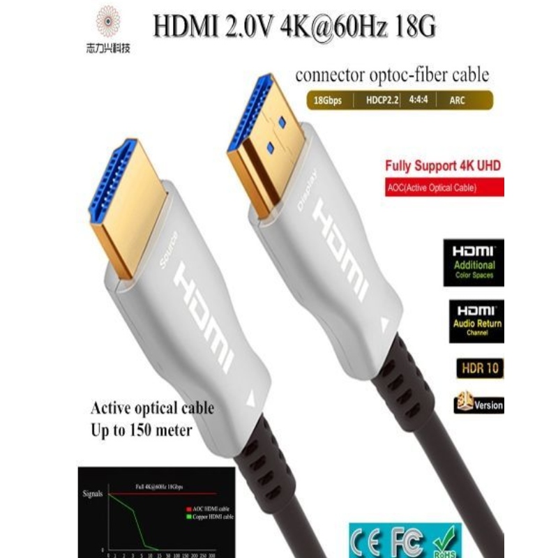 Высокоскоростной кабель HDMI, 60 м \/ 197 футов, 2,0 В, 18 ГБ, 4K, 60 Гц, 3D ACR Аудио и видеокабель, HDMI AOC